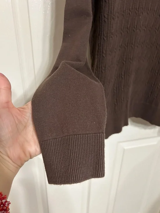 Kim Rogers Chocolate Brown Cotton Cable Knit Button Shoulder Crewneck Sweater L - Picture 6 of 15
